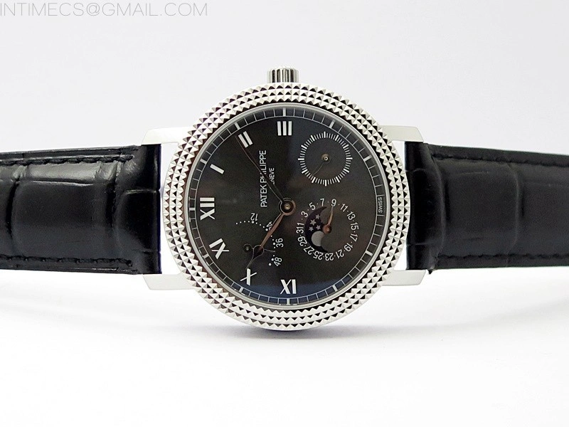 Calatrava 5057 Cortina Watch 50th Anniversary SS 3EF Best Edition Gray Dial on Black Leather Strap A240