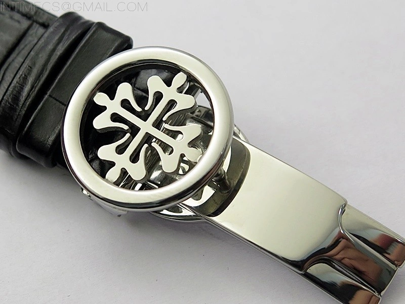 Calatrava 5057 Cortina Watch 50th Anniversary SS 3EF Best Edition Gray Dial on Black Leather Strap A240