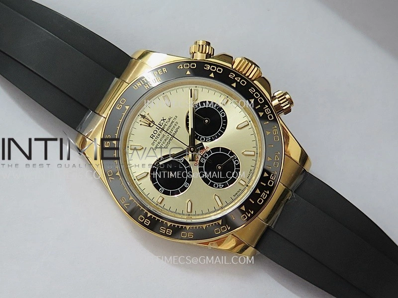 Daytona 126518 UFO Gain Weight 1:1 Best Edition Gold Dial Black Subdial On Oysterflex Rubber Strap UF4131