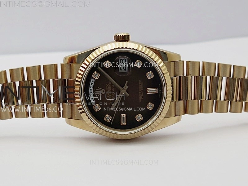 Day Date 128235 Gain Weight RG QF 1:1 Best Edition Brown Dial Diamond Markers on RG President Bracelet