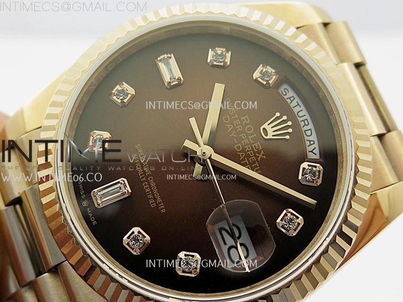 Day Date 128235 Gain Weight RG QF 1:1 Best Edition Brown Dial Diamond Markers on RG President Bracelet