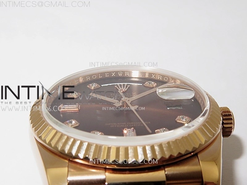 Day Date 128235 Gain Weight RG QF 1:1 Best Edition Brown Dial Diamond Markers on RG President Bracelet