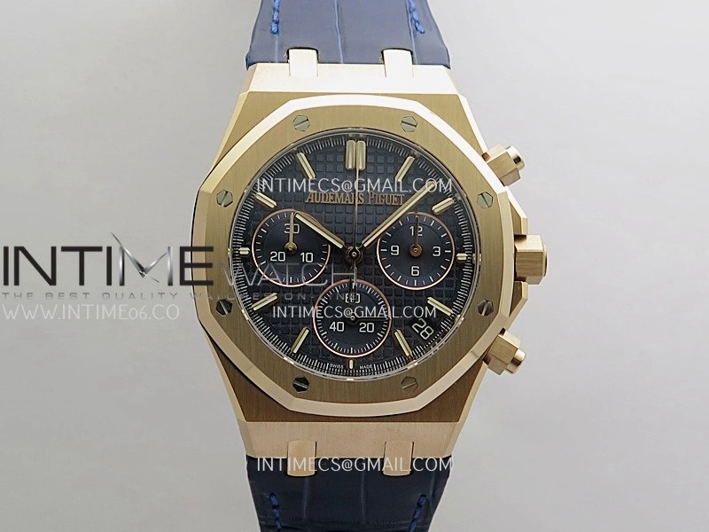 Royal Oak Chrono 26240 RG Gain Weight V2 DDF 1:1 Best Edition Blue Dial On Blue Leather Strap Super Clone DD4401