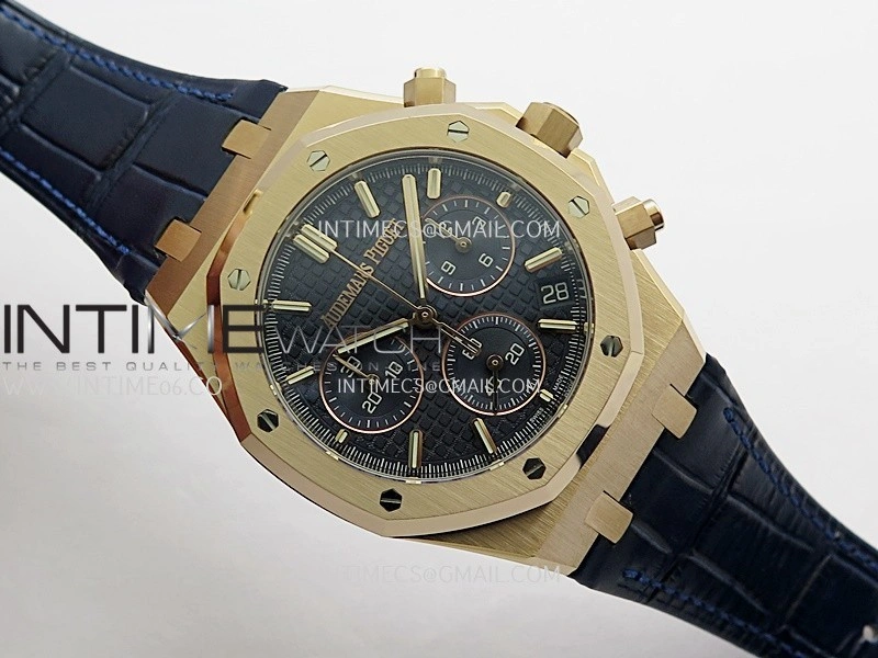 Royal Oak Chrono 26240 RG Gain Weight V2 DDF 1:1 Best Edition Blue Dial On Blue Leather Strap Super Clone DD4401
