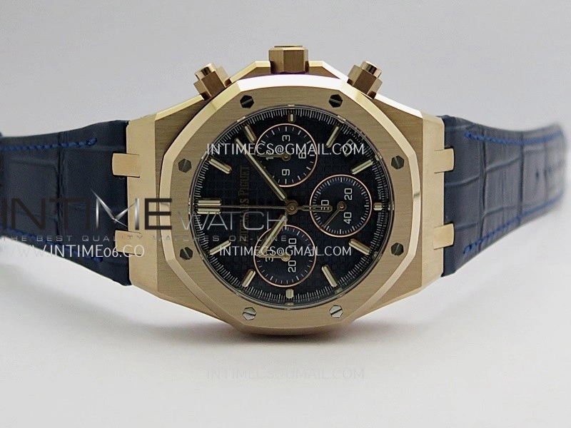 Royal Oak Chrono 26240 RG Gain Weight V2 DDF 1:1 Best Edition Blue Dial On Blue Leather Strap Super Clone DD4401