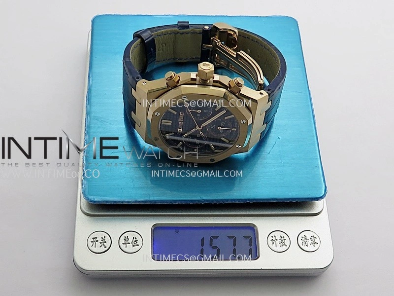 Royal Oak Chrono 26240 RG Gain Weight V2 DDF 1:1 Best Edition Blue Dial On Blue Leather Strap Super Clone DD4401