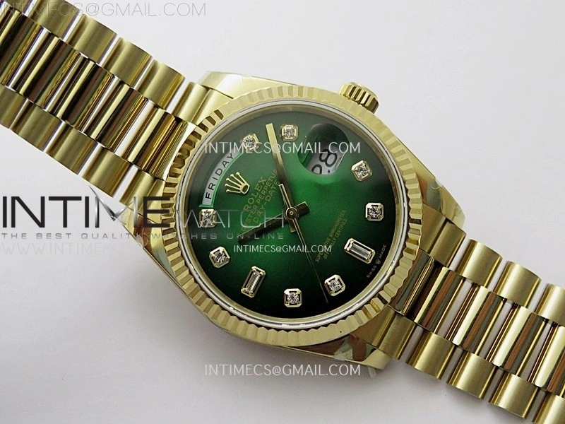 Day Date 128238 Gain Weight YG QF 1:1 Best Edition Green Dial Diamond Markers on YG President Bracelet