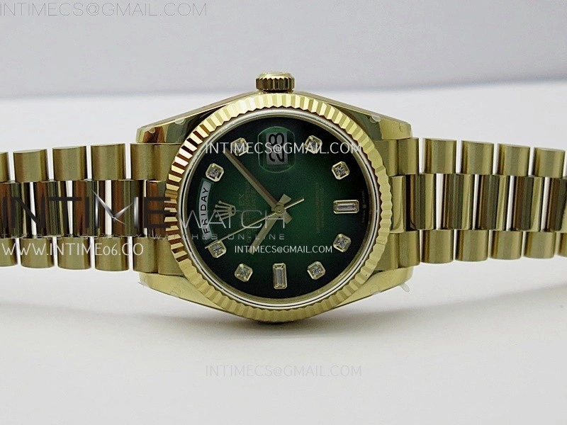 Day Date 128238 Gain Weight YG QF 1:1 Best Edition Green Dial Diamond Markers on YG President Bracelet