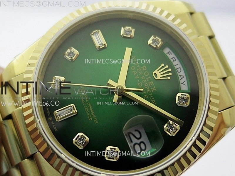Day Date 128238 Gain Weight YG QF 1:1 Best Edition Green Dial Diamond Markers on YG President Bracelet