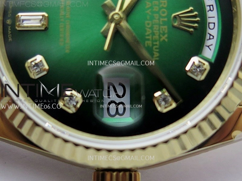 Day Date 128238 Gain Weight YG QF 1:1 Best Edition Green Dial Diamond Markers on YG President Bracelet
