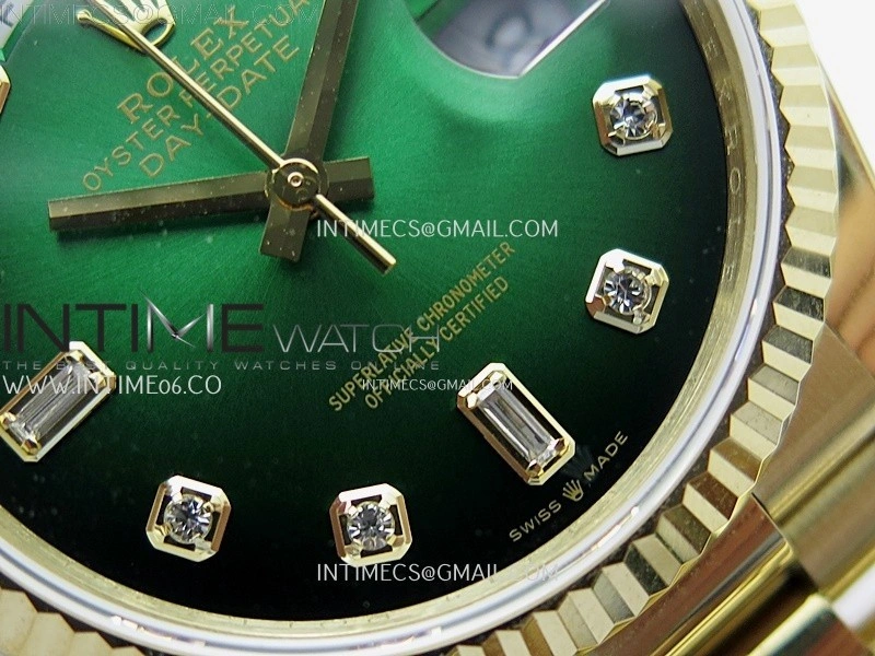 Day Date 128238 Gain Weight YG QF 1:1 Best Edition Green Dial Diamond Markers on YG President Bracelet