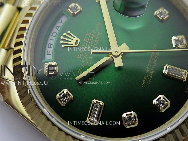 Day Date 128238 Gain Weight YG QF 1:1 Best Edition Green Dial Diamond Markers on YG President Bracelet