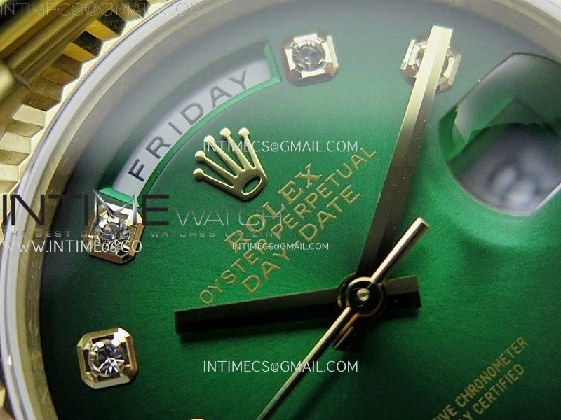 Day Date 128238 Gain Weight YG QF 1:1 Best Edition Green Dial Diamond Markers on YG President Bracelet