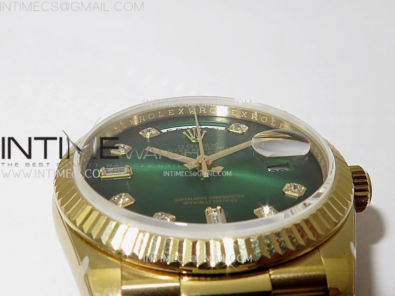 Day Date 128238 Gain Weight YG QF 1:1 Best Edition Green Dial Diamond Markers on YG President Bracelet