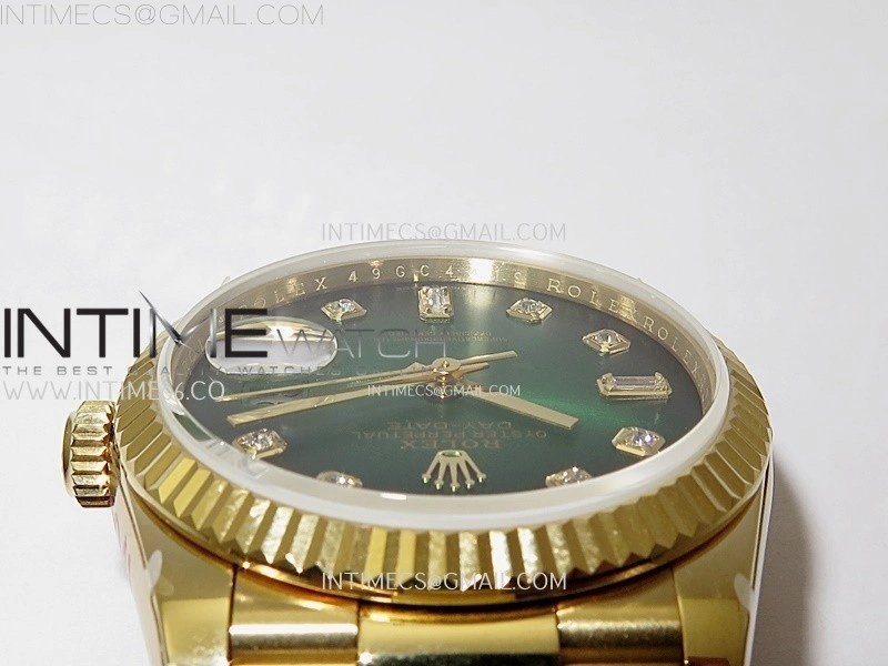 Day Date 128238 Gain Weight YG QF 1:1 Best Edition Green Dial Diamond Markers on YG President Bracelet
