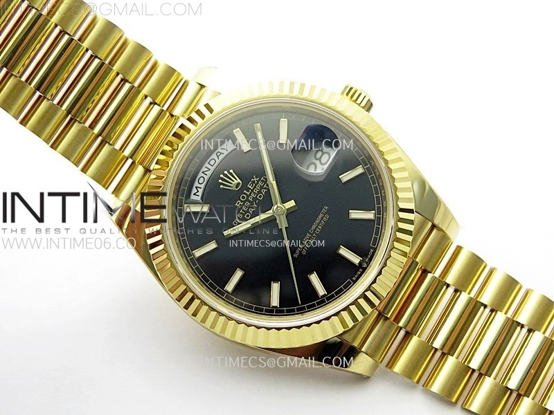 Day Date 228238 40mm 904L YG 1:1 AR+F Best Edition Black Dial Sticks Markers on YG President Bracelet SA3255