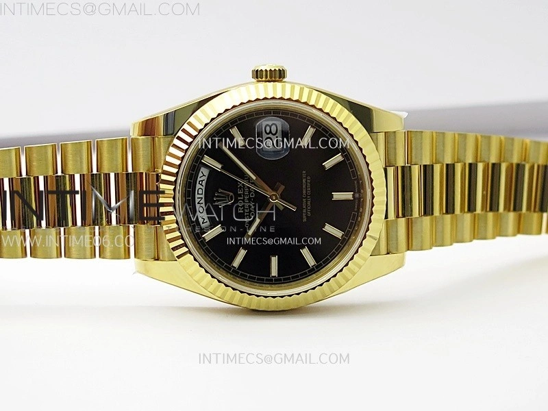 Day Date 228238 40mm 904L YG 1:1 AR+F Best Edition Black Dial Sticks Markers on YG President Bracelet SA3255