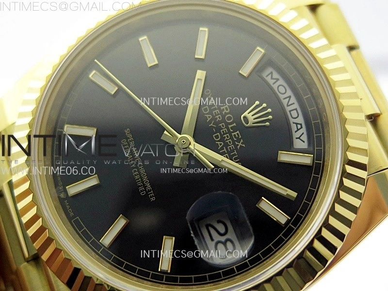 Day Date 228238 40mm 904L YG 1:1 AR+F Best Edition Black Dial Sticks Markers on YG President Bracelet SA3255