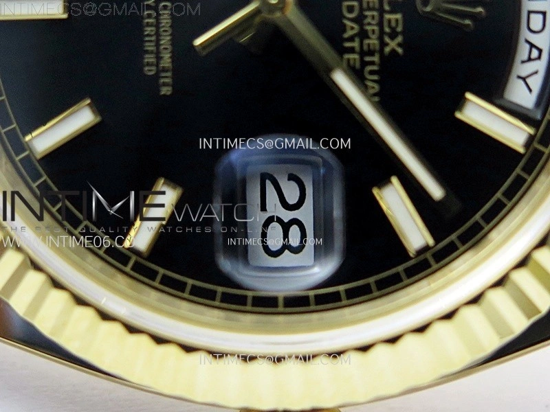 Day Date 228238 40mm 904L YG 1:1 AR+F Best Edition Black Dial Sticks Markers on YG President Bracelet SA3255