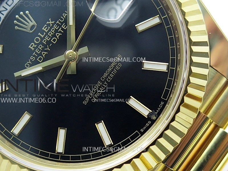 Day Date 228238 40mm 904L YG 1:1 AR+F Best Edition Black Dial Sticks Markers on YG President Bracelet SA3255