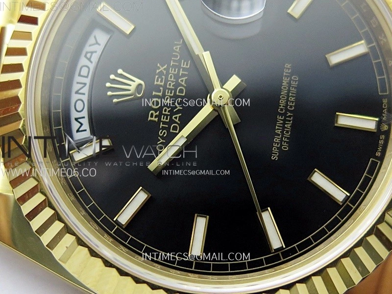 Day Date 228238 40mm 904L YG 1:1 AR+F Best Edition Black Dial Sticks Markers on YG President Bracelet SA3255