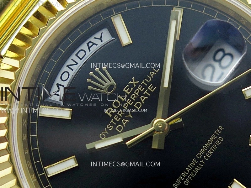 Day Date 228238 40mm 904L YG 1:1 AR+F Best Edition Black Dial Sticks Markers on YG President Bracelet SA3255