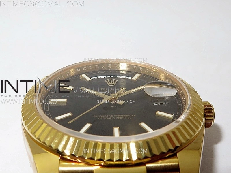 Day Date 228238 40mm 904L YG 1:1 AR+F Best Edition Black Dial Sticks Markers on YG President Bracelet SA3255