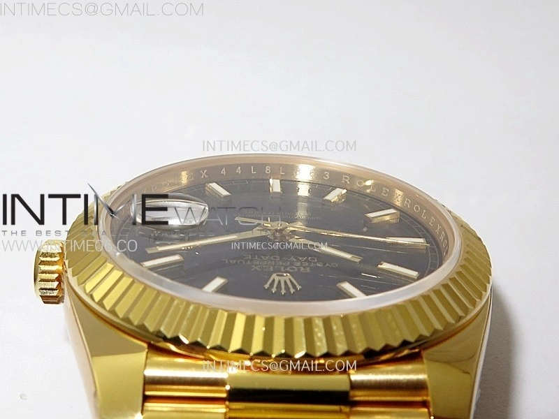 Day Date 228238 40mm 904L YG 1:1 AR+F Best Edition Black Dial Sticks Markers on YG President Bracelet SA3255