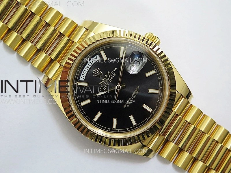 Day Date 228238 40mm 904L YG 1:1 AR+F Best Edition Black Dial Sticks Markers on YG President Bracelet SA3255
