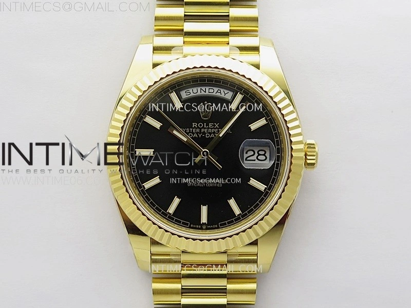 Day Date 228238 40mm 904L YG 1:1 AR+F Best Edition Black Dial Sticks Markers on YG President Bracelet SA3255