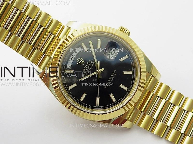 Day Date 228238 40mm 904L YG 1:1 AR+F Best Edition Black Dial Sticks Markers on YG President Bracelet SA3255