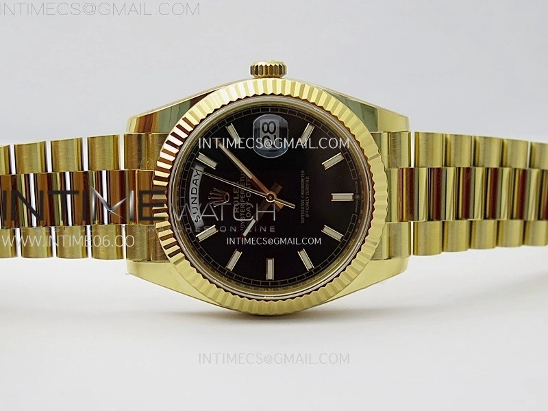Day Date 228238 40mm 904L YG 1:1 AR+F Best Edition Black Dial Sticks Markers on YG President Bracelet SA3255