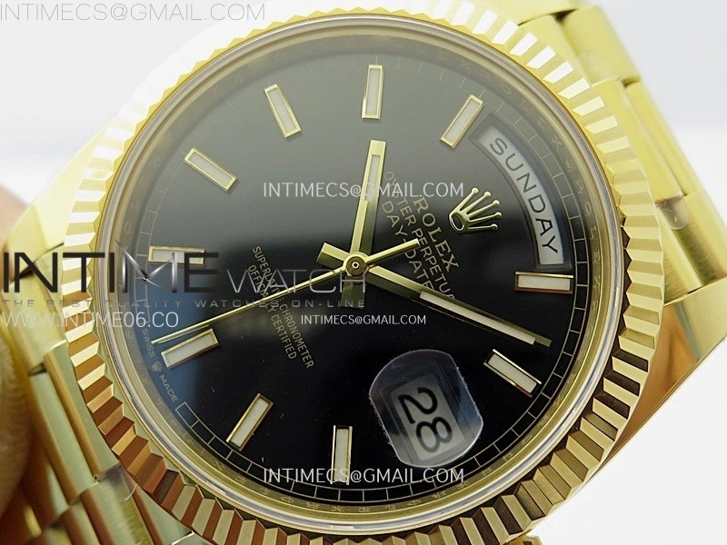 Day Date 228238 40mm 904L YG 1:1 AR+F Best Edition Black Dial Sticks Markers on YG President Bracelet SA3255