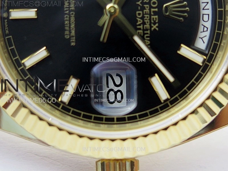 Day Date 228238 40mm 904L YG 1:1 AR+F Best Edition Black Dial Sticks Markers on YG President Bracelet SA3255