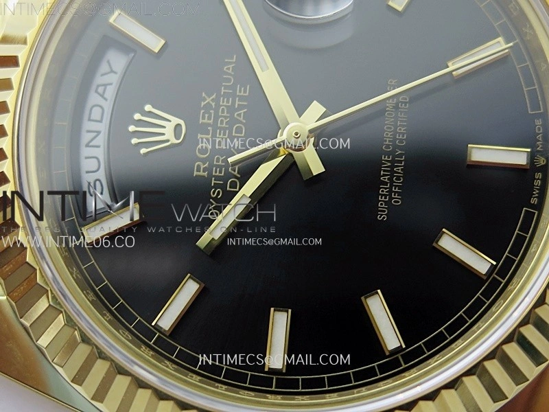 Day Date 228238 40mm 904L YG 1:1 AR+F Best Edition Black Dial Sticks Markers on YG President Bracelet SA3255