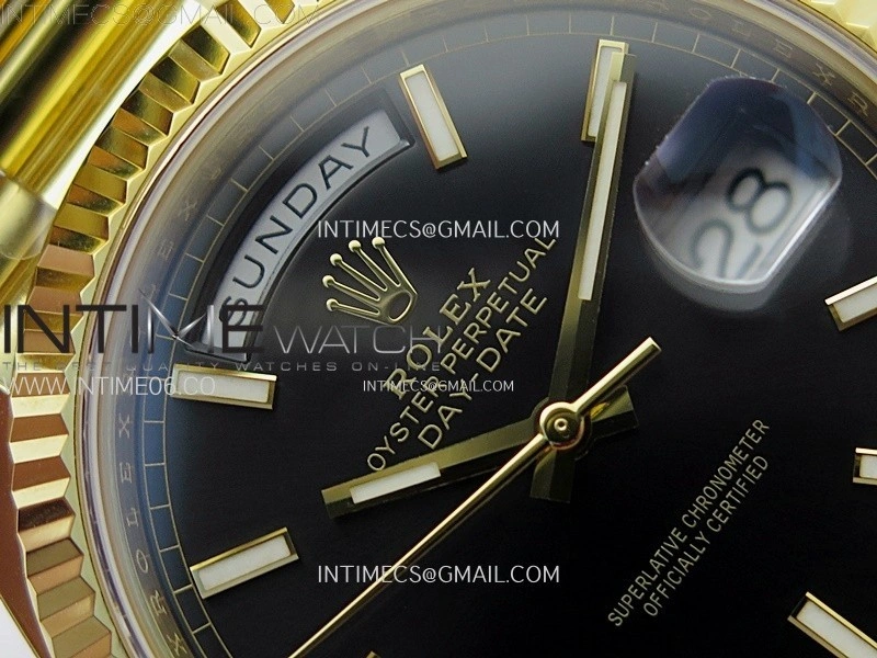 Day Date 228238 40mm 904L YG 1:1 AR+F Best Edition Black Dial Sticks Markers on YG President Bracelet SA3255