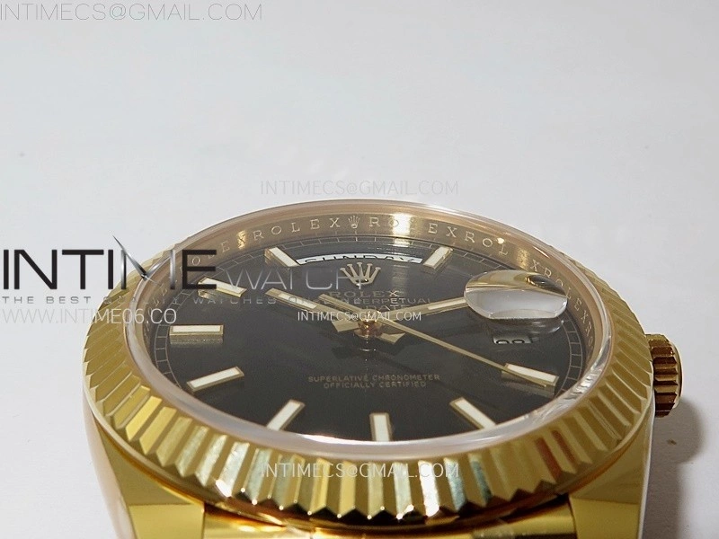 Day Date 228238 40mm 904L YG 1:1 AR+F Best Edition Black Dial Sticks Markers on YG President Bracelet SA3255