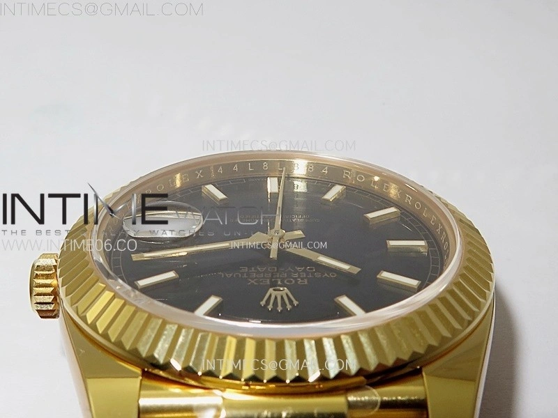 Day Date 228238 40mm 904L YG 1:1 AR+F Best Edition Black Dial Sticks Markers on YG President Bracelet SA3255