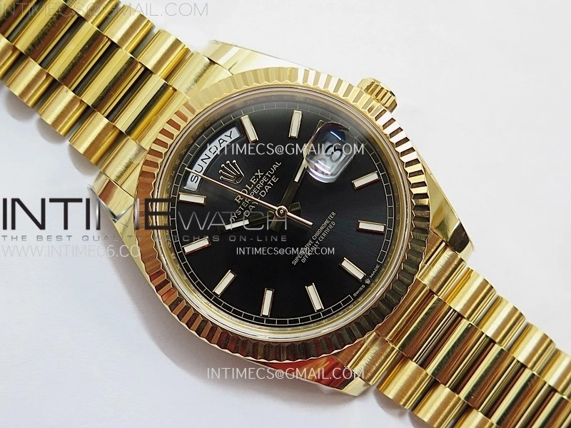 Day Date 228238 40mm 904L YG 1:1 AR+F Best Edition Black Dial Sticks Markers on YG President Bracelet SA3255
