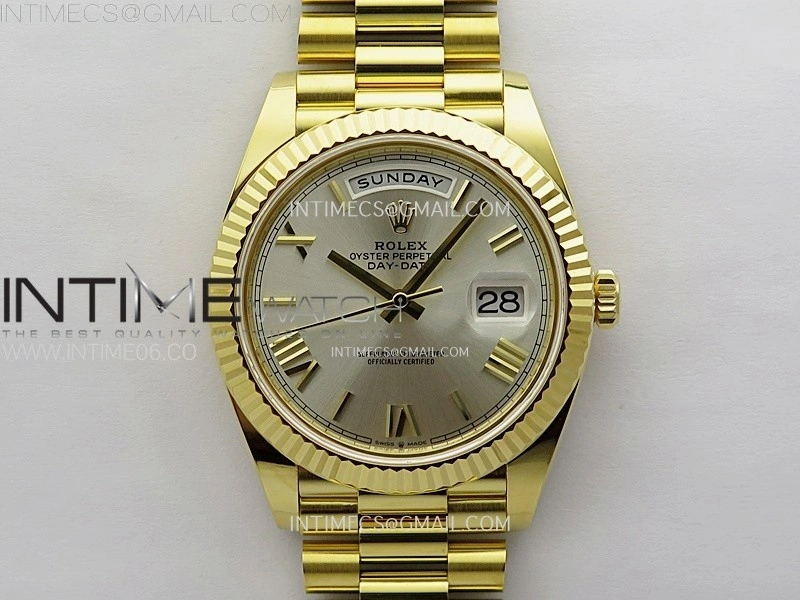 Day Date 228238 40mm 904L YG 1:1 AR+F Best Edition Silver Dial Roman Markers on YG President Bracelet SA3255