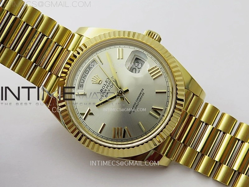 Day Date 228238 40mm 904L YG 1:1 AR+F Best Edition Silver Dial Roman Markers on YG President Bracelet SA3255