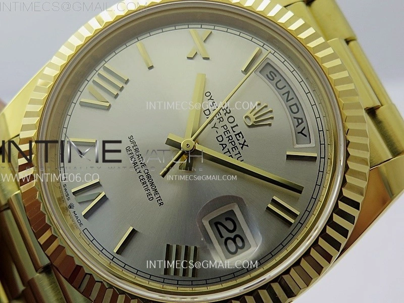 Day Date 228238 40mm 904L YG 1:1 AR+F Best Edition Silver Dial Roman Markers on YG President Bracelet SA3255