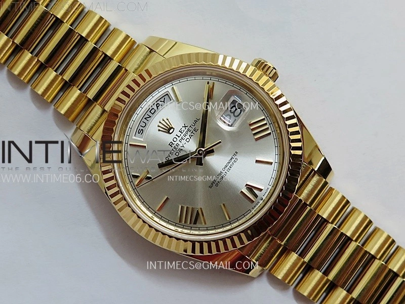 Day Date 228238 40mm 904L YG 1:1 AR+F Best Edition Silver Dial Roman Markers on YG President Bracelet SA3255