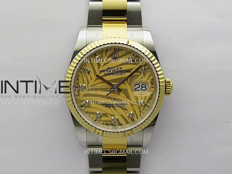 DateJust 126233 36mm 904L SS YG AR+F 1:1 Best Edition Gold Leaves Dial Diamond Marker On Oyster Bracelet DD3235