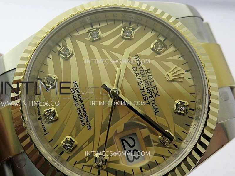 DateJust 126233 36mm 904L SS YG AR+F 1:1 Best Edition Gold Leaves Dial Diamond Marker On Oyster Bracelet DD3235