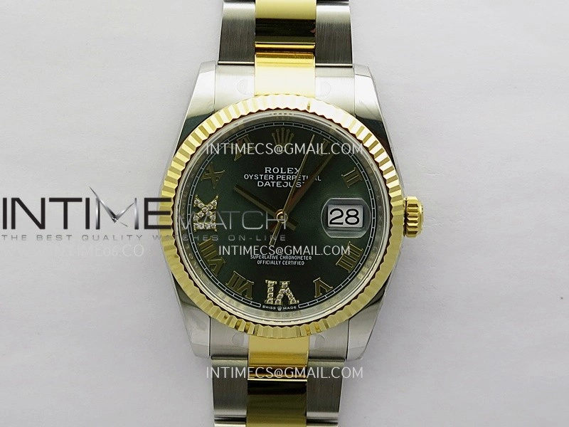 DateJust 126233 36mm 904L SS YG AR+F 1:1 Best Edition Green Dial Roman Diamond Marker On Oyster Bracelet DD3235