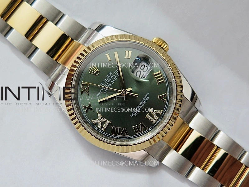 DateJust 126233 36mm 904L SS YG AR+F 1:1 Best Edition Green Dial Roman Diamond Marker On Oyster Bracelet DD3235