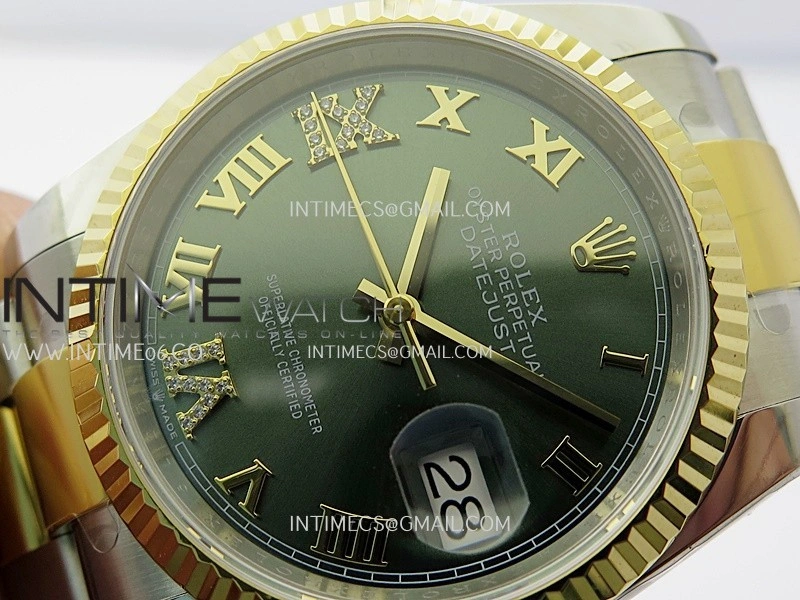 DateJust 126233 36mm 904L SS YG AR+F 1:1 Best Edition Green Dial Roman Diamond Marker On Oyster Bracelet DD3235