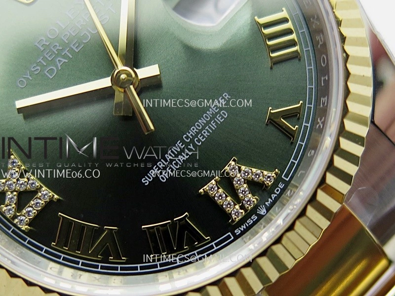 DateJust 126233 36mm 904L SS YG AR+F 1:1 Best Edition Green Dial Roman Diamond Marker On Oyster Bracelet DD3235