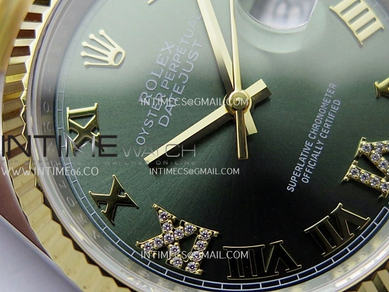 DateJust 126233 36mm 904L SS YG AR+F 1:1 Best Edition Green Dial Roman Diamond Marker On Oyster Bracelet DD3235